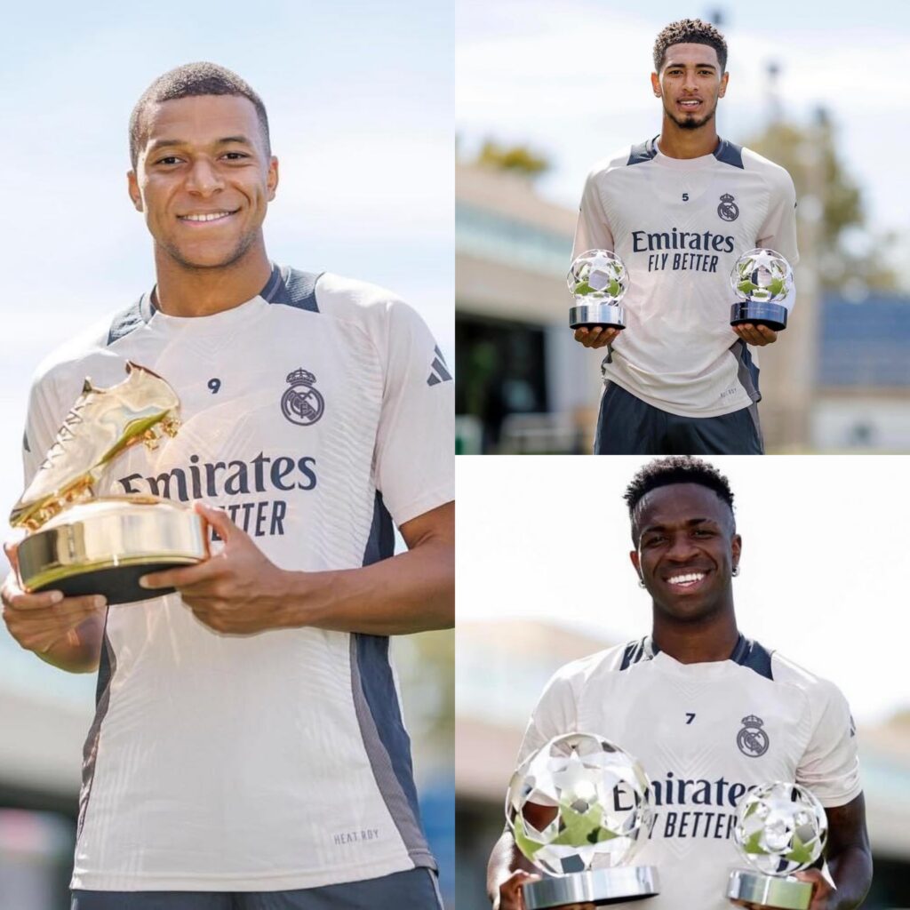 Vinicius, Jude Bellingham and Kylian Mbappé receive their 𝐔𝐂𝐋 𝐀𝐰𝐚𝐫𝐝𝐬