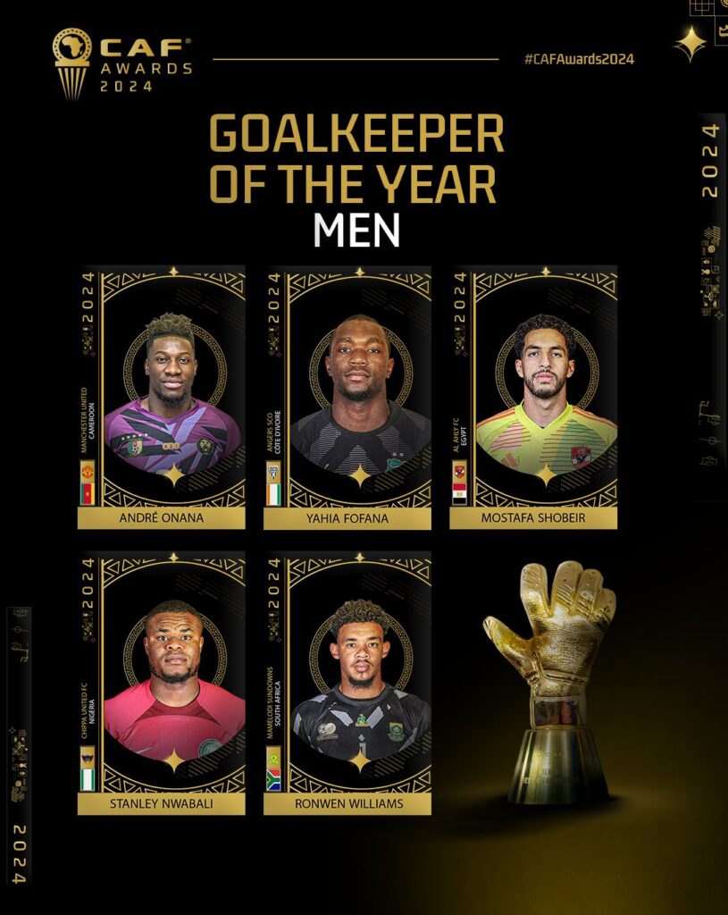 Stanley Nwabali makes the finalist of Goalkeeper of the Year (Men) award for the 2024 CAF Awards