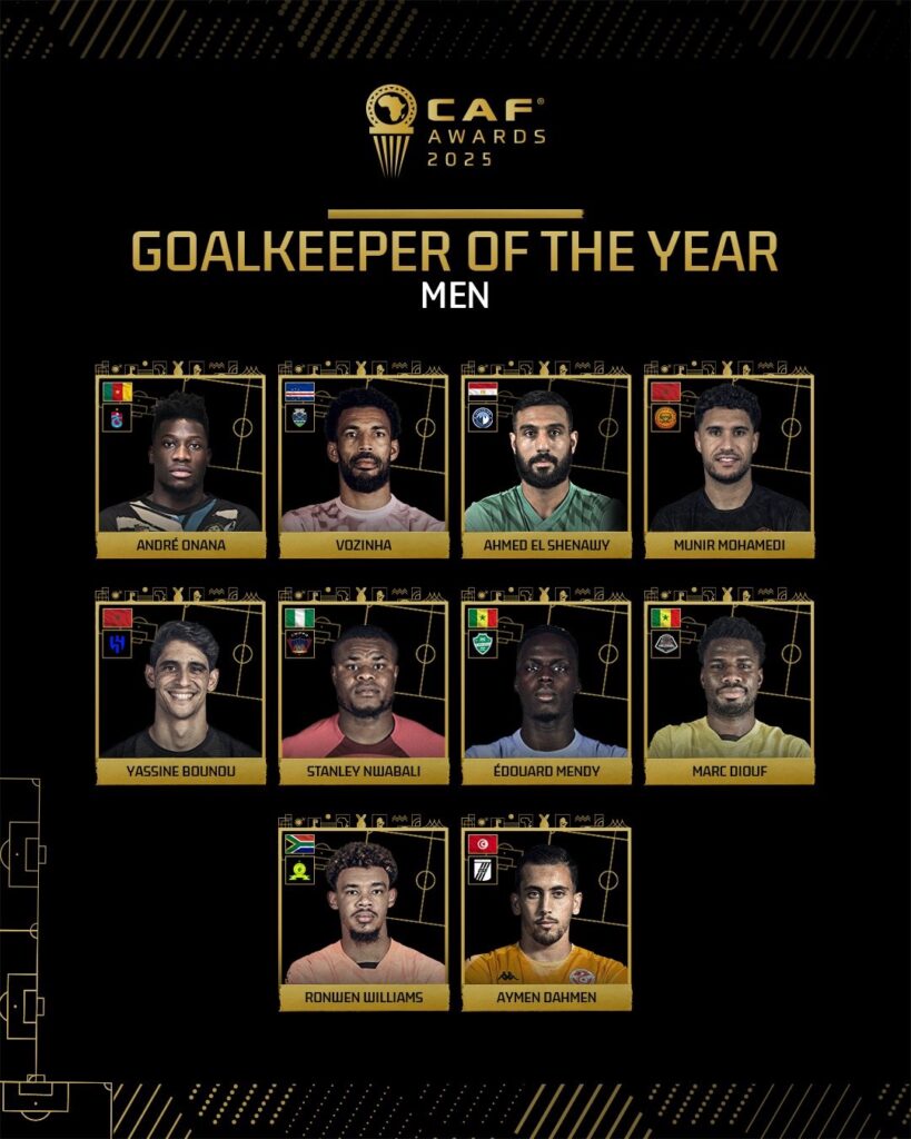 Super Eagles, Keeper, Stanley Nwabali nominated for CAF Men’s Goalkeeper of the Year 2025
